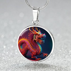 Dragon Pendant Necklace, Jewelry Gift, Chinese Zodiac Animal, 2024 Lunar New Year Pendant, Illuminated Mythical Celestial Dragon Guardian