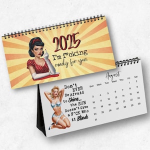 Sweary Affirmations 2025 Desk Calendar, Pin Up Girls,Sarcastic Retro Housewife Art, Cool 50s Inspired Artwork,Vintage Caricatures,Cuss Words