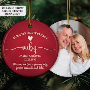 Personalized 40th Anniversary Printed Ceramic Ornament, 40th Anniversary Gift, Ruby Wedding Anniversary, Anniversary Gift for Husband Wife