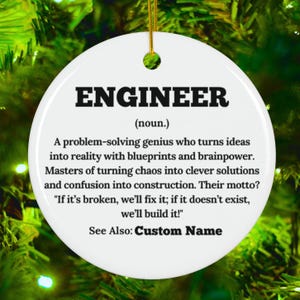 Personalized Engineer Definition Christmas Ornament, Engineer Appreciation Funny Gift, Christmas Bauble, Christmas Tree Office Decor