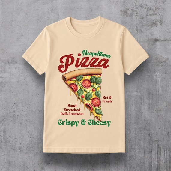 Camiseta gráfica comercial de pizza retrô, camiseta de pizza