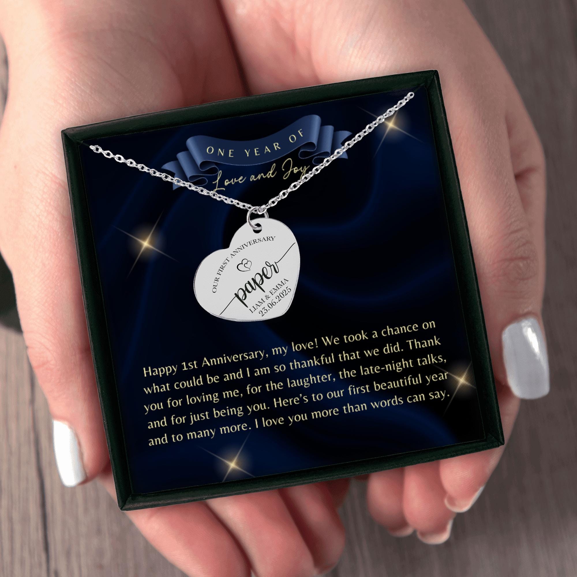 1st Paper Anniversary Heart Necklace, First Anniversary Paper, 1st