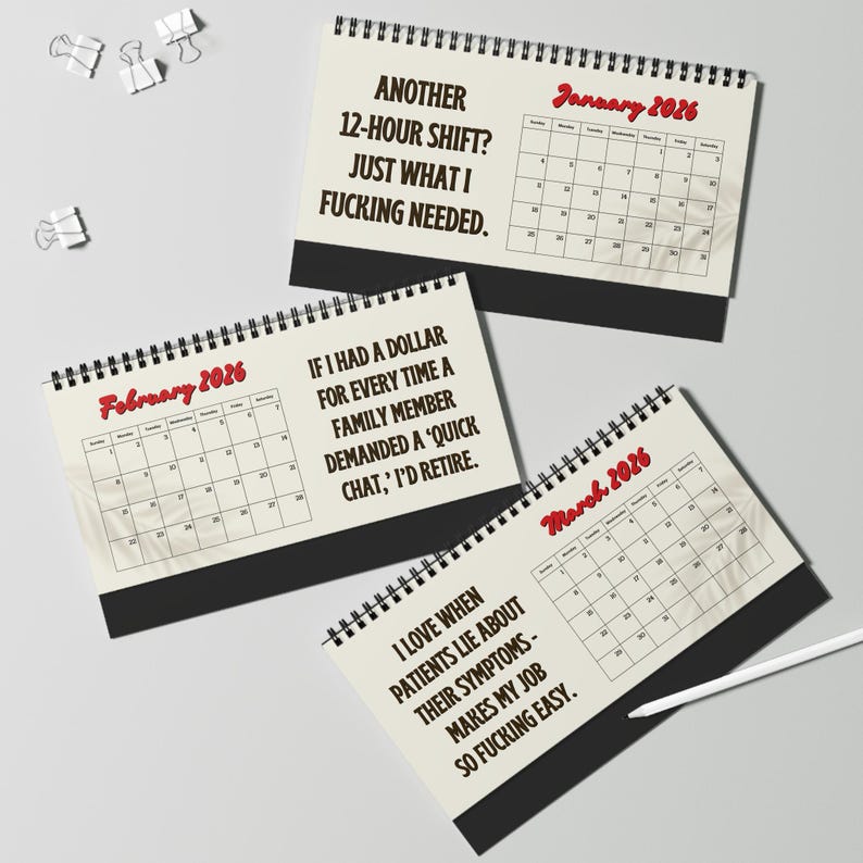 Swearing Rant 2026 Funny Nurse Swear Rant Desk Calendar, White Elephant Gag Gift for ...