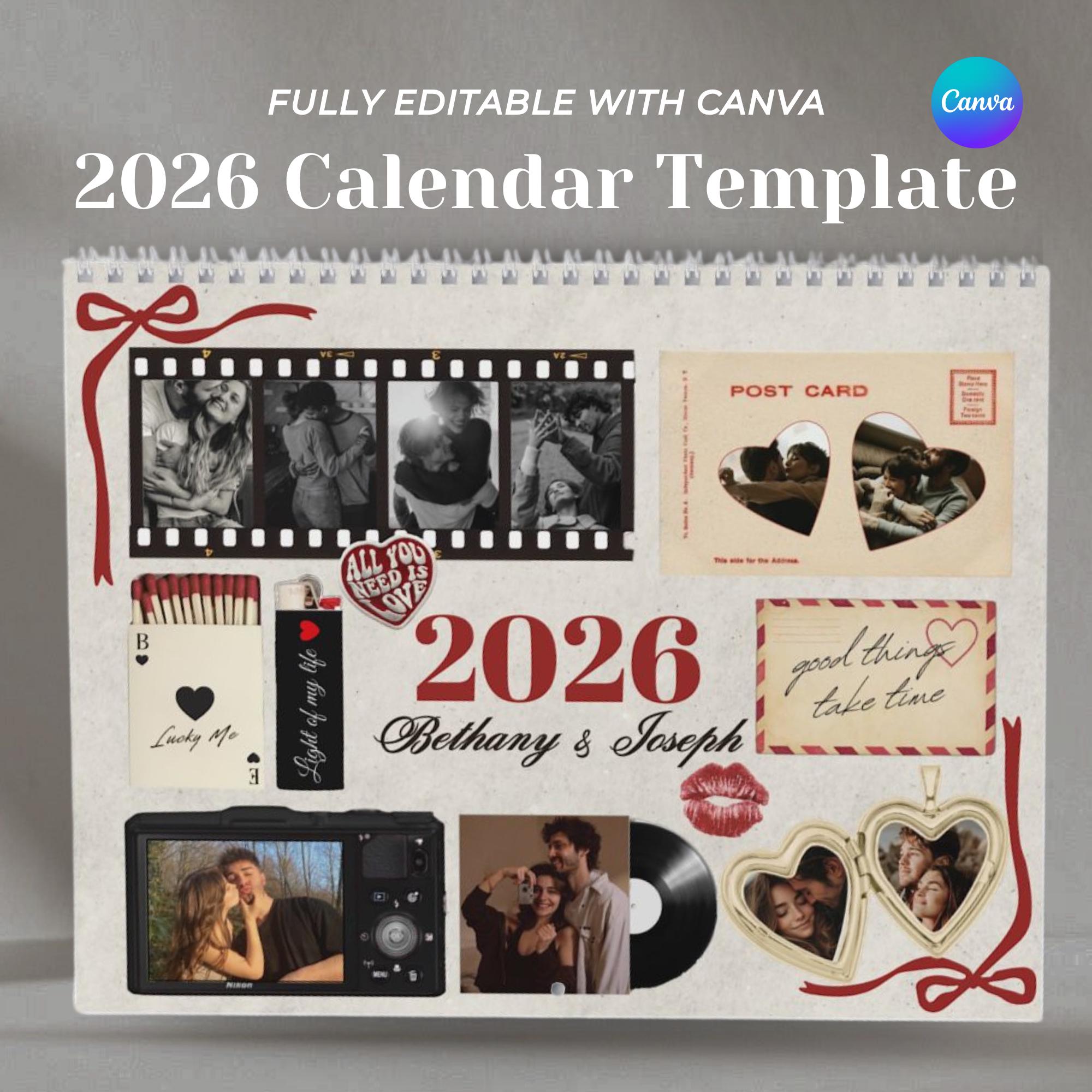 2026 Couple Vision Board Calendar Template, Retro Matchbox Collage ...
