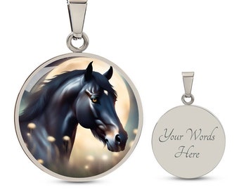 Black Stallion Pendant Necklace Horse Chinese Zodiac Animal Pendant 3D Dreamy Pony Art Jewelry Horse Lover Gift Dream Spirit Animal