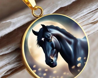 Black Stallion Pendant Necklace Horse Chinese Zodiac Animal Pendant 3D Dreamy Pony Art Jewelry Horse Lover Gift Dream Spirit Animal
