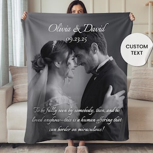 Custom Wedding Blanket with Photo Quote, Personalised Wedding Gift, Engagement Gift, Anniversary Throw, Unique Mr & Mrs gift, Bridal Shower