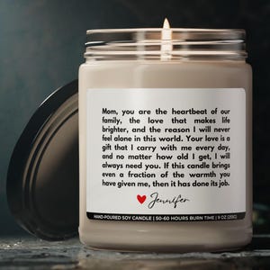 Personalized Mom Candle, Heartfelt Gift for Mom, Birthday Gift for Mom, Mothers Day Gift, Best Mom Gift from Daughter, Mom Christmas Gift