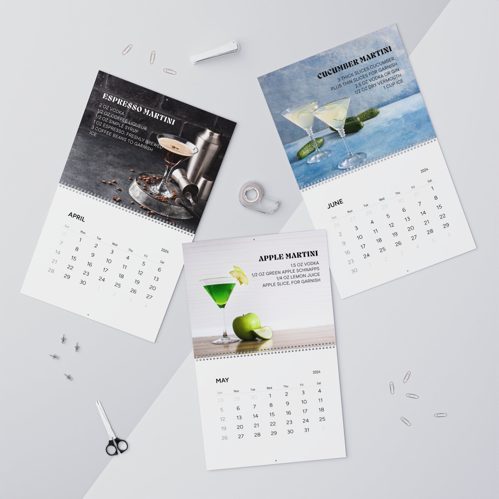 2024 Calendar Martini, 2024 Wall Calendar, Martini Lover Gift