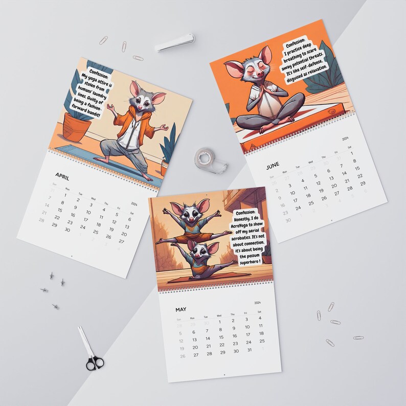 2024 Wall Calendar, Home Office Wall Decor Stationery, Possum Lover