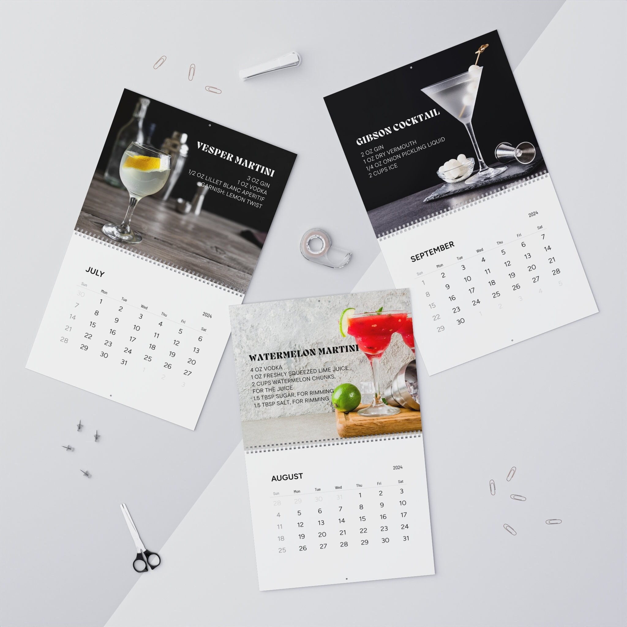2024 Calendar Martini, 2024 Wall Calendar, Martini Lover Gift