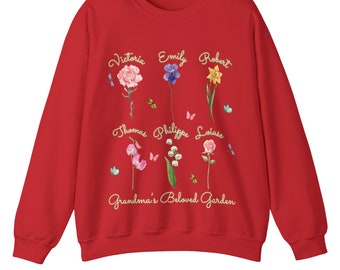 Unisex Crewneck Sweatshirt, Grandma's Garden Sweatshirt, Custom Birthflower Sweatshirt, Gift for Grandma, Love Grows Here, Mom's Garden