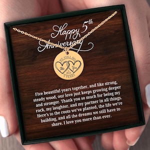 5th Year Anniversary Coin Necklace, 5th Anniversary Necklace, 5th Wedding Anniversary gift for Wife, Wood Anniversary, 5 Years Married Gifts