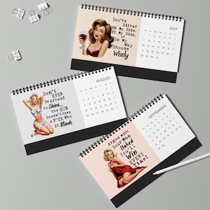 2025 Desk Calendar, Pin Up Girls, Sarcastic Retro Housewife Art, Cuss Words, Middle Finger, Cool 50s Inspired Artwork, Vintage Caricatures