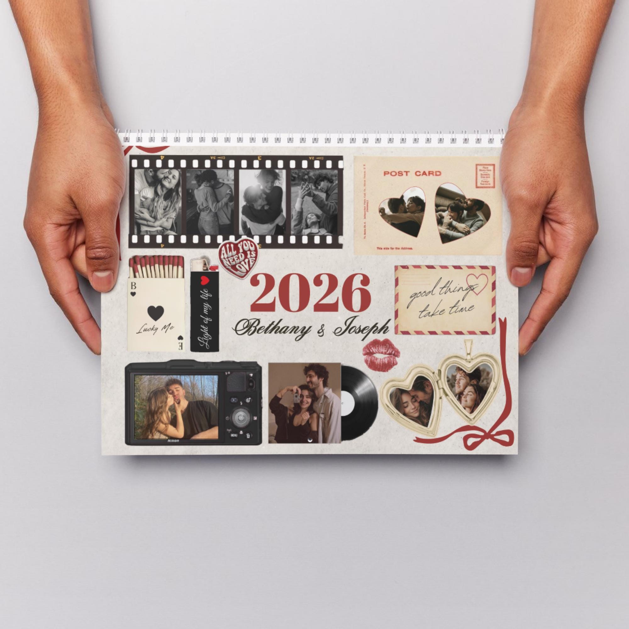 2026 Couple Vision Board Calendar Template, Retro Matchbox Collage ...