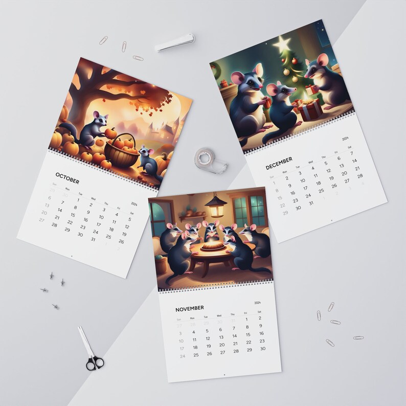 2024 Calendar, Opossum Wall Calendar, New Year Calendar, Possum Wall