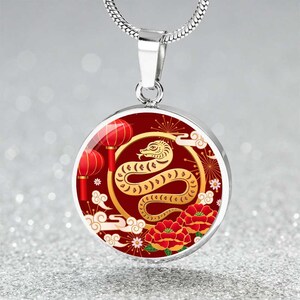 Chinese Zodiac Snake Necklace, Year of The Snake Necklace Gold, Personalized Chinese Zodiac Silver Pendant, 2025 Chinese Lunar New Year
