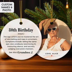 Personalised 80th Birthday Gift, Custom Photo Ornament, Birthday Gift for Grandma, Mom Birthday Gift, Turning 80, Milestone Birthday Gift