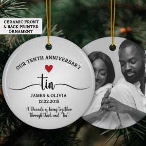 Personalized 10th Anniversary Printed Ceramic Ornament, Tenth Anniversary Gift, Aluminium Weddding Anniversary, Gift for Husband Wife