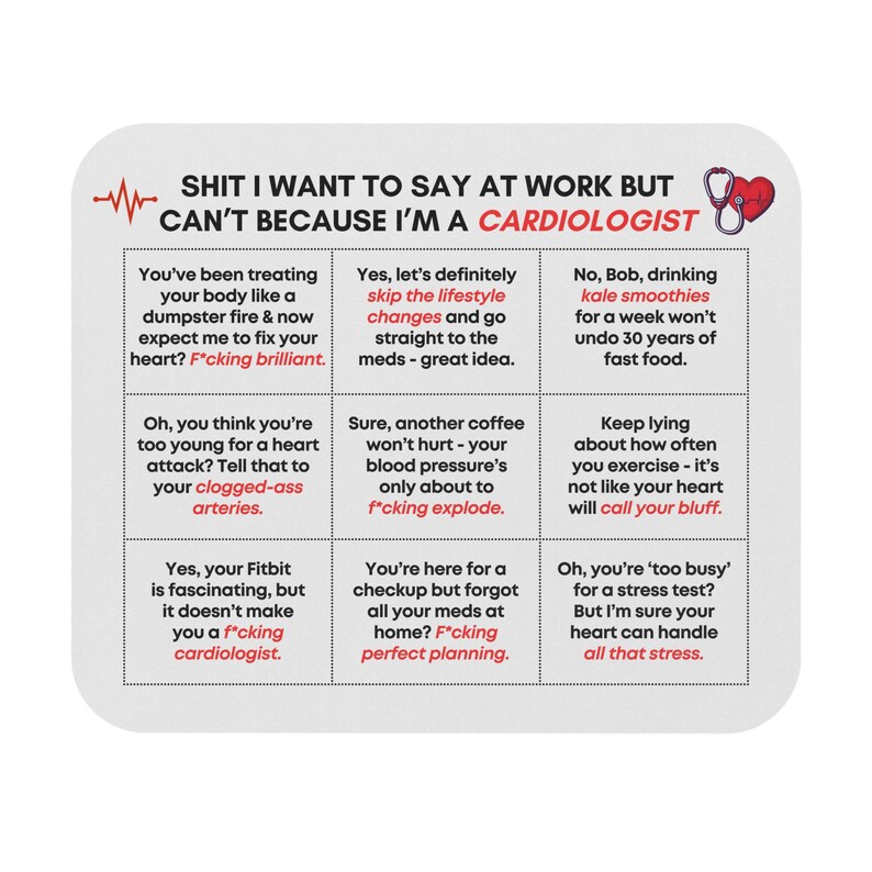 Swearing Rant Funny Cardiologist Swear Rant Mouse Pad, White Elephant Gag Gift ...