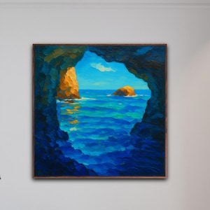 Blue Grotto Painting, Capri Island Painting, Original Art, Seascape Painting, Impressionist Art, Ocean Blue Art, Square Art, Room Wall Art