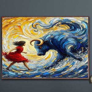 Office painting 55&quot; Brave Girl , oil painting on canvas, Bull vs. Girl, Stock exchange market, business art, art for office, CultureHouseDE