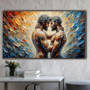 Gay Oil Painting Men Bodies Original Art Male Body Abstract Wall Art Couple Artwork Friendship Wall Decor Gifts for Him