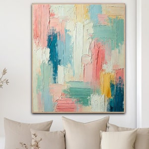 Soft Feather Brushstroke Painting, Pastel Palette Wall Art, Modern Abstract Canvas, Gentle Swirls Art, Textured Impasto Style Contemporary
