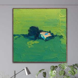 Modern Green Abstract Painting on Canvas - Original Art, Abstract Landscape Painting, Large Square Wall Art for Living Room, Unique Gift