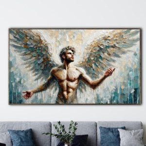 Engel mannen Impasto origineel olieverfschilderij engelenvleugels getextureerde muurkunst mannenlichamen artwork Gay kunst cadeaus voor hem
