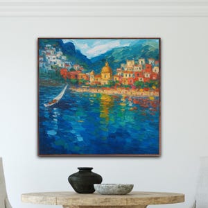 Positano Painting on Canvas, Original Art, Amalfi Coast, Italy Painting, Colorful Painting, Living Room Decor, Square Large Wall Art, Gift