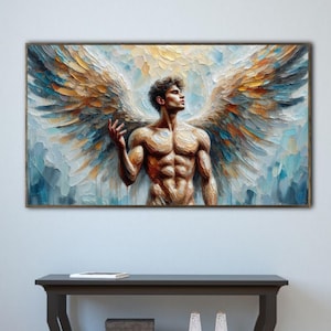 Engel mannen Impasto origineel olieverfschilderij engelenvleugels getextureerde muurkunst mannenlichamen artwork Gay kunst cadeaus voor hem