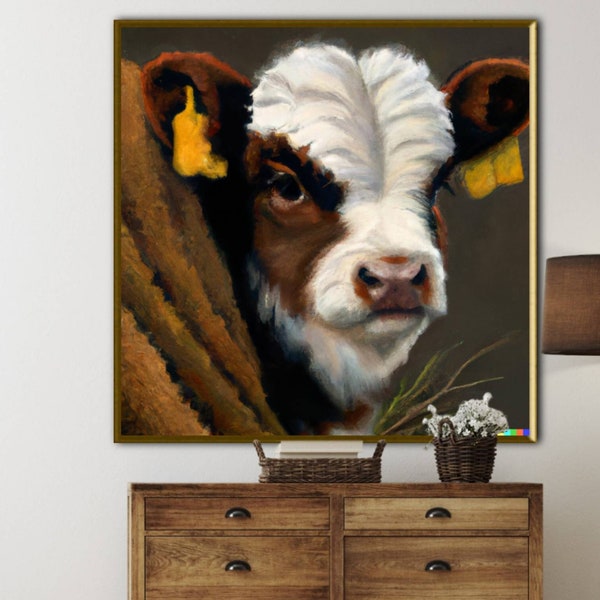 Colorful Cow Texture Wall Art Original Painting On Canvas Extra Large Square Wall Art Framed Farmhouse Cattle Cow Wall Art Gift for Her