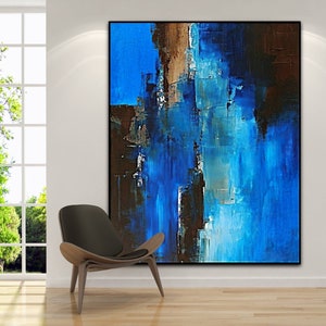 Large Original Abstract Painting Blue housewarming gift Painting Blue Abstract Painting Living Room Art gift vintage oil painting wall decor