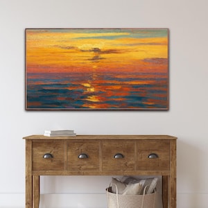 Sunset Painting on Canvas, Original Art, Abstract Modern Textured Ocean Wall Art for Living Room Wall Decor, Extra Large Wall Art, Gift