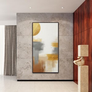 Grande peinture abstraite sur toile à la feuille d'or, peinture acrylique, art moderne marron, peinture dorée, grande peinture d'art mural
