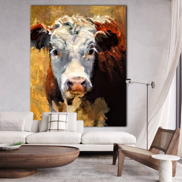 Vache peinture sur toile vache art toile ferme animal peinture Original Animal vaches mur peinture ferme mur Art vache oeuvre