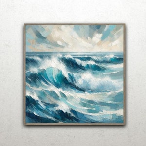Light Blue Ocean Waves Abstract Painting 3D Textured Surfing Painting Surfing Wall Art Beach Surf Painting Original Blue Waves Painting