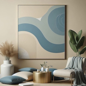 Minimalist Cream Blue 3D Heavy Texture Wall Art, Nordic Modern Minimalist Wall Art, Living Room Large Art Decor Abstract Painting On Canvas
