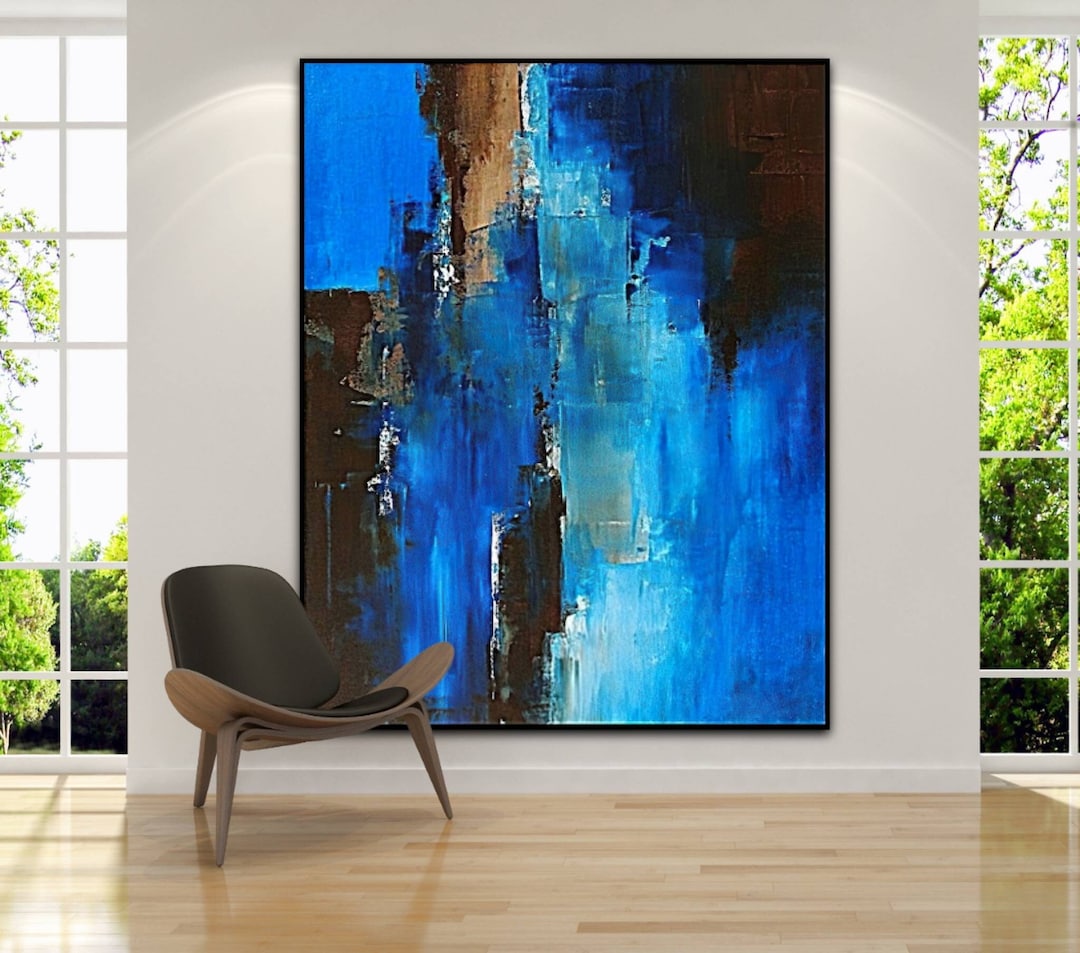Large Original Abstract Painting Blue Textured Abstract Painting Blue