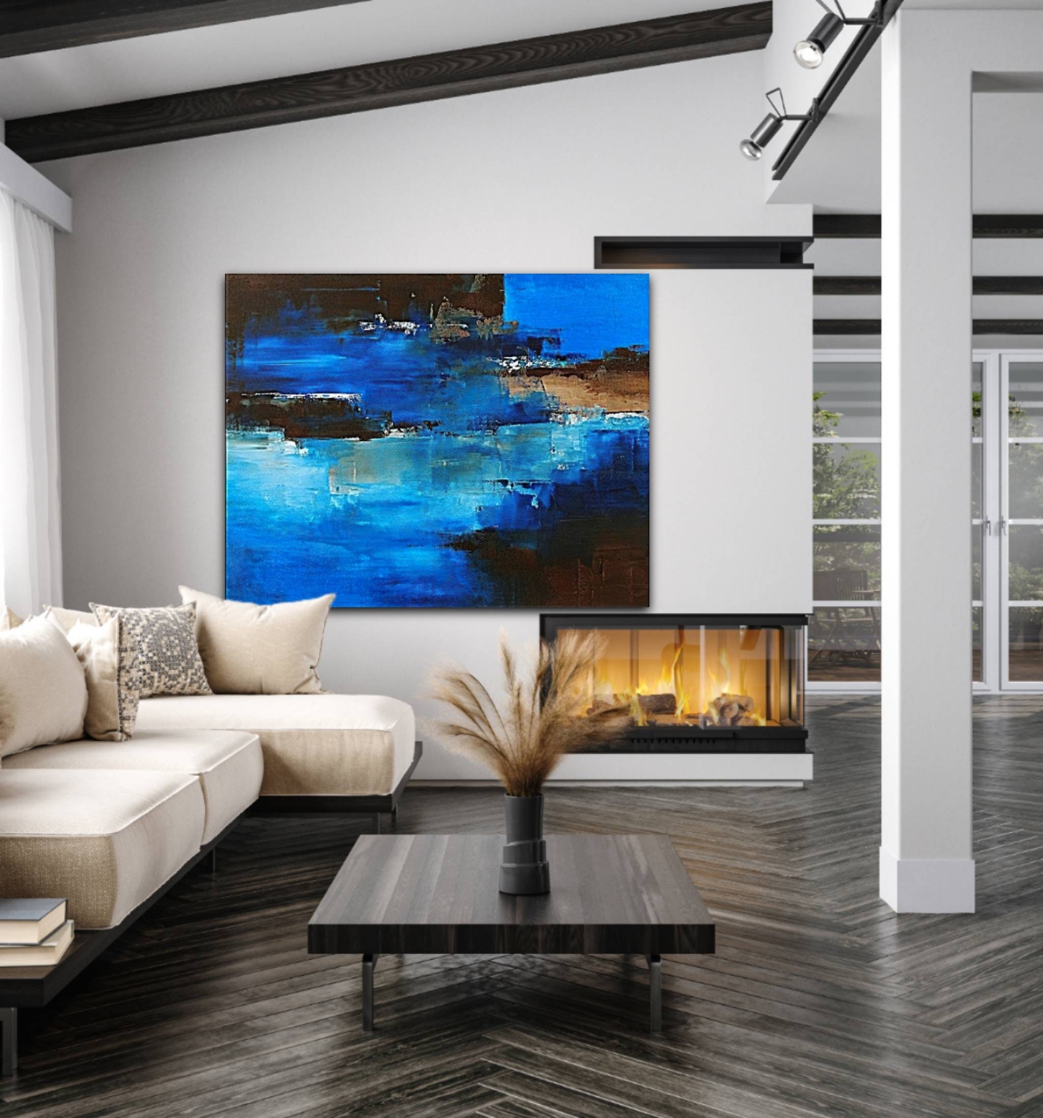Large Original Abstract Painting Blue Textured Abstract Painting Blue