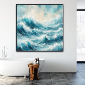 Light Blue Ocean Waves Abstract Painting 3D Textured Surfing Painting Surfing Wall Art Beach Surf Painting Original Blue Waves Painting