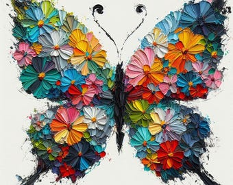 Outrageous beautifully !!! 25&quot; Spring Butterfly, original oil painting on canvas, colorful flowers, by CultureHouseDE