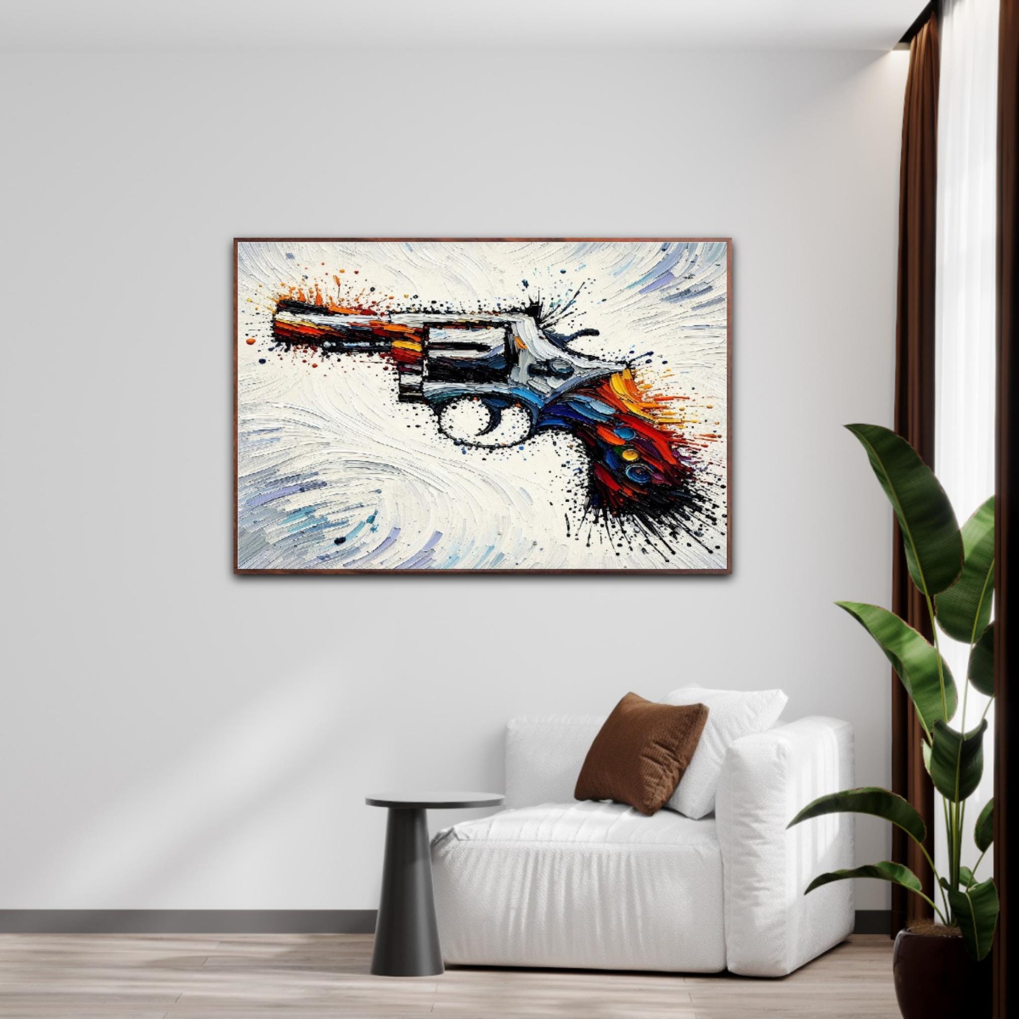 Shooting Gun 55" Pop Art style, thick oil paint impasto style modern Art on canvas, Express shipping worldwide, By CultureHouseDE