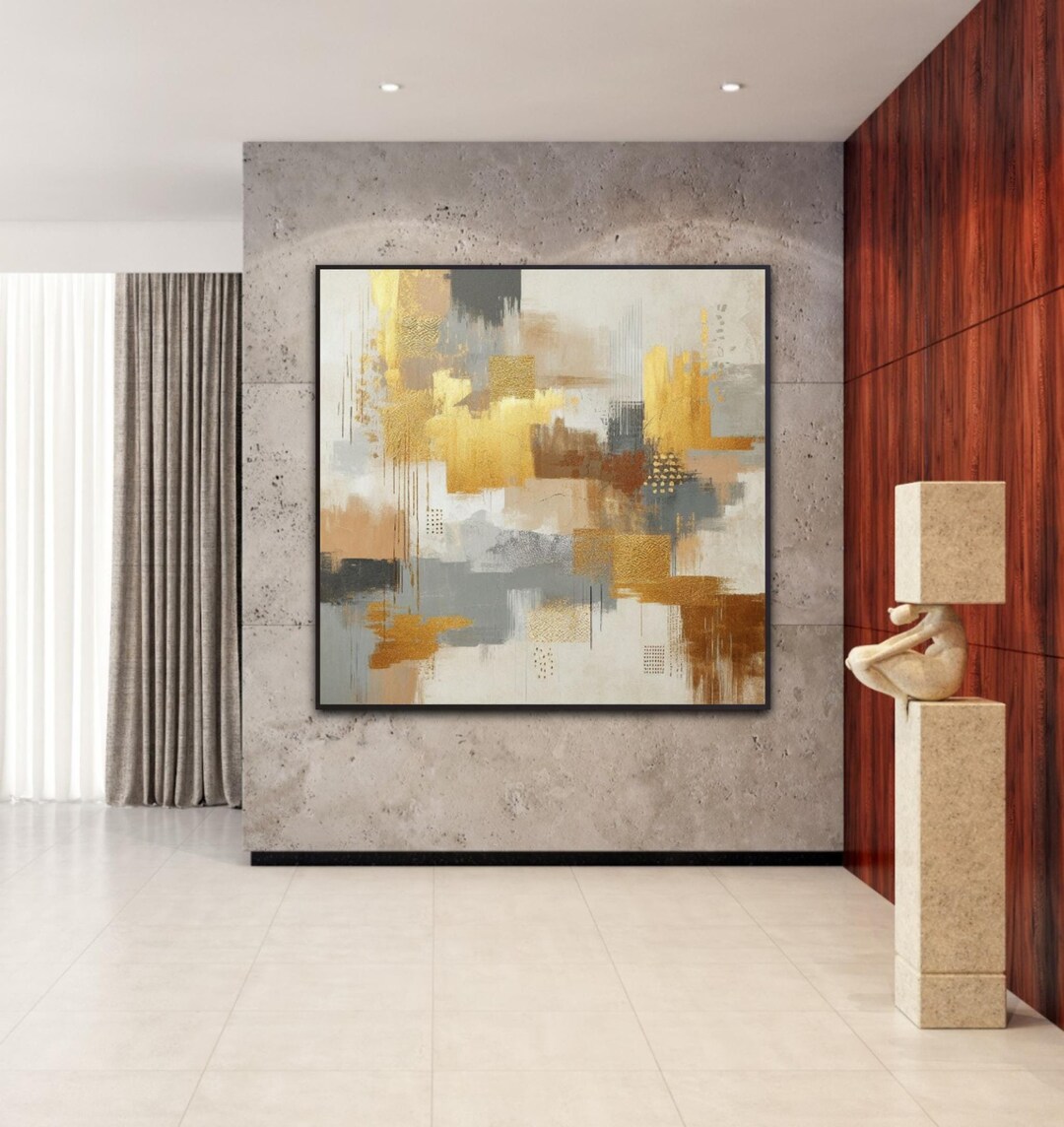 Large Abstract Painting on Canvas Gold Leaf Painting Acrylic Painting ...