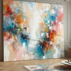 Große bunte Textur Abstrakte Malerei 3D strukturierte Kunst Weiße abstrakte Malerei Messermalerei Handgemalte Kunst Helle Wandkunst Gipskunst