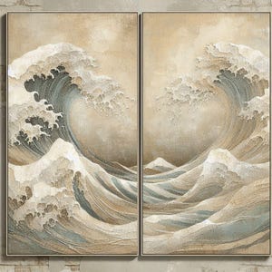 Wabi Sabi Wall Art 3D Textured Wall Art Heavy Textured Art Beige Textured Abstract Painting Set of 2 Ocean Waves Painting 2 Pieces Wall Art