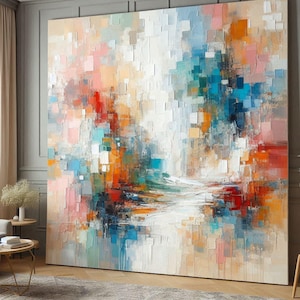 Große bunte Textur Abstrakte Malerei 3D strukturierte Kunst Weiße abstrakte Malerei Messermalerei Handgemalte Kunst Helle Wandkunst Gipskunst