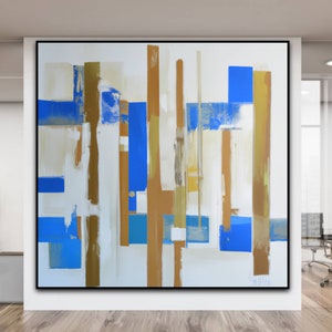 Blue Abstract Painting Blue Abstract Textured Painting White Abstract Textured Painting Modern Acrylic Painting vintage Minimalist wall Art