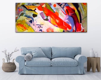 pink blue orange abstract painting modern wall art apartment decor large canvas wall art bedroom wall decor maximalist decor abstract art